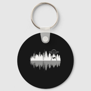 Trees Reflection Spaceship Alien Abduction Of Cow Key Ring