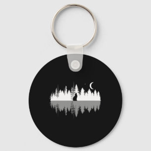 Trees Reflection Wolf Howling At Full Moon Forest Key Ring