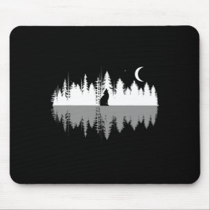 Trees Reflection Wolf Howling At Full Moon Forest Mouse Pad