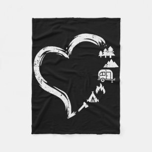 Trees Rv Van Campfire Tent Heart Cute Love Camping Fleece Blanket