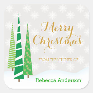 Trees & Snowflakes Merry Christmas Baking Square Sticker