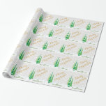 Trees & Snowflakes Winter Christmas Wrapping Paper<br><div class="desc">This Christmas gift wrapping paper features a graphic of three tall skinny decorated Christmas trees on a light tan/grey background accented with a snowflake pattern. Gold & green customisable text reads: Merry Christmas From (YOUR NAME).</div>