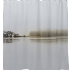 TREES SURROUNDED BY BODY OF WATER AND FOGS DURING  SHOWER CURTAIN