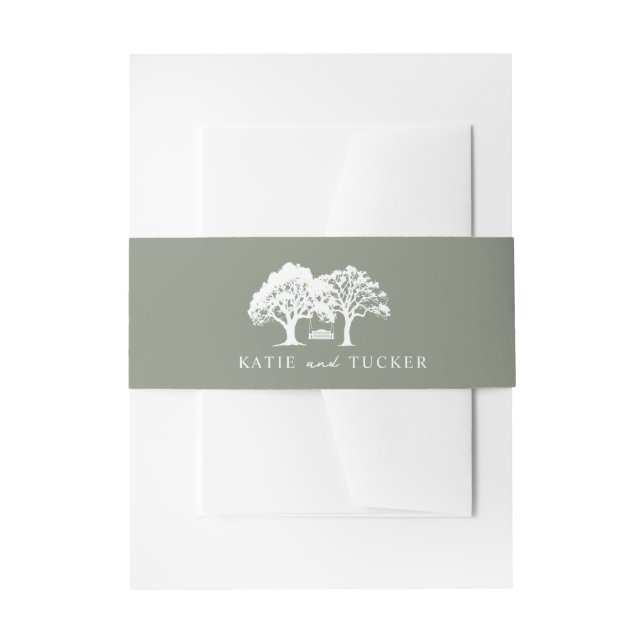 Trees Swing Sage Green Wedding Invitation Belly Band (Front Example)
