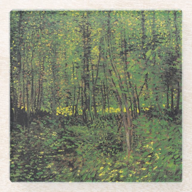 Trees & Undergrowth by Van Gogh Glass Coaster (Front)
