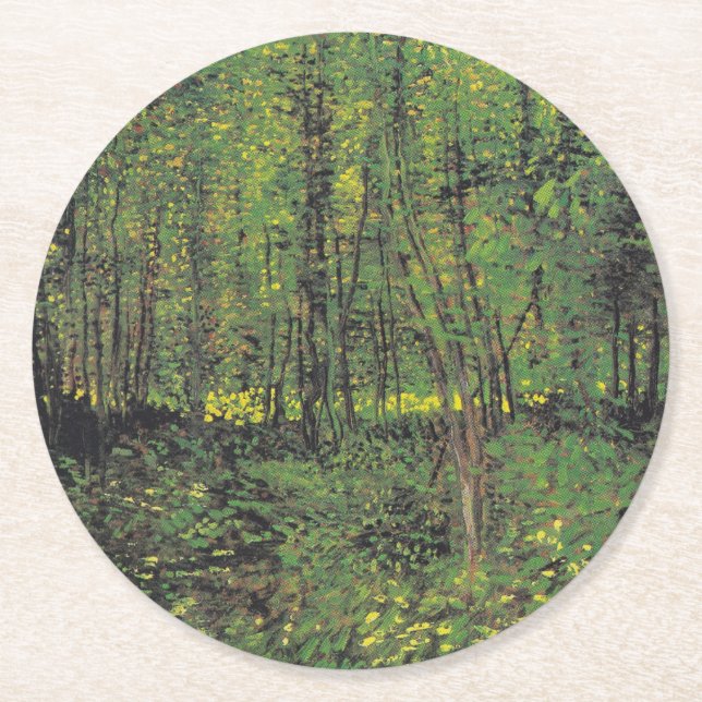Trees & Undergrowth by Van Gogh Round Paper Coaster (Front)
