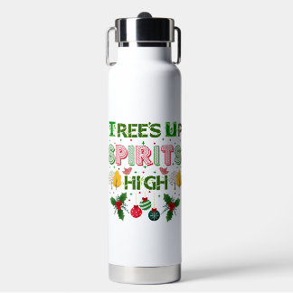 Trees up spirits high christmas holiday graphic water bottle