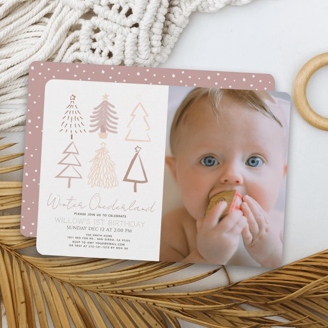 Trees Winter Onederland 1st Birthday Photo Invitation (Creator Uploaded)