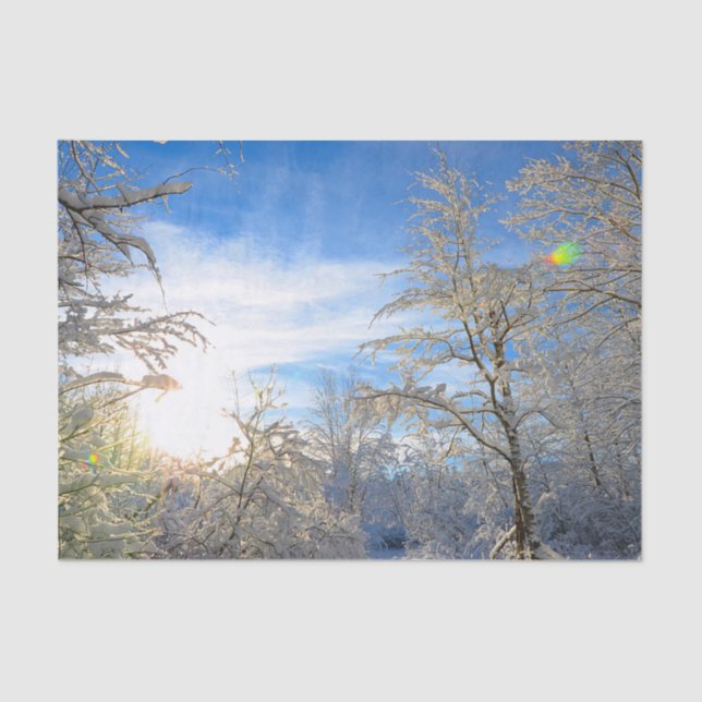 Trees Winter Snow Covered Blue Sky Clouds Scenery Tissue Paper (Front)