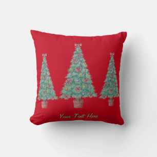 trees with red bows bells for christmas cushion
