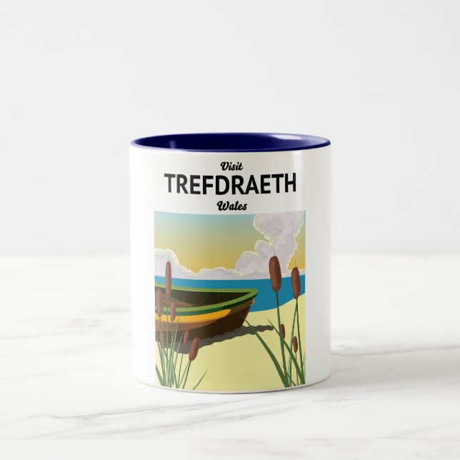 Trefdraeth seaside travel poster Two-Tone coffee mug (Center)