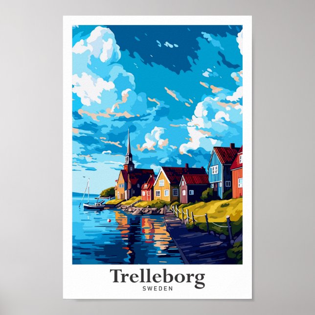 Trelleborg Sweden Travel Art Vintage Illustration Poster (Front)