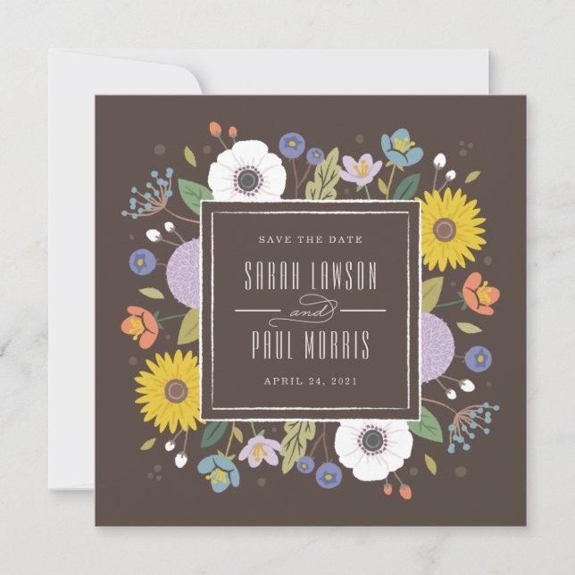Trellis Flower Frame Save the Date - Brown (Front)
