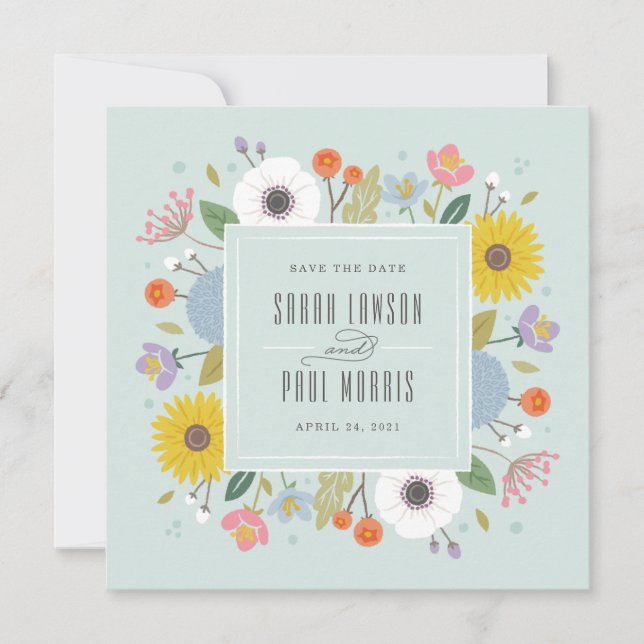 Trellis Flower Frame Save the Date - Mint Green (Front)