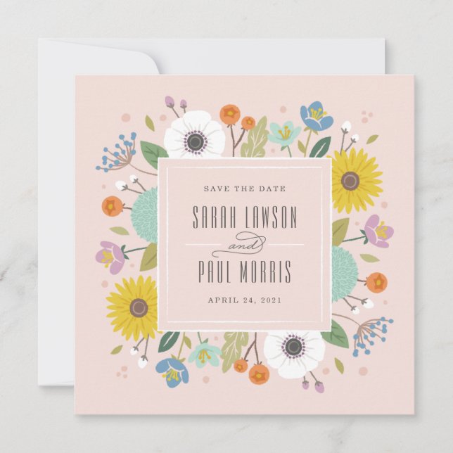 Trellis Flower Frame Save the Date - Pink (Front)