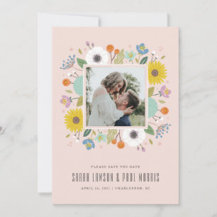 Trellis Flower Frame Save the Date - Pink