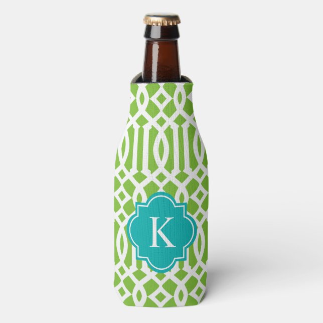 Trellis in Aqua & Green | Bottle Cooler (Bottle Front)