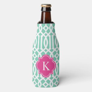 Trellis in Pink & Seafoam   Bottle Cooler