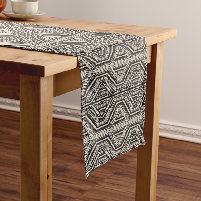 Trellis Modern Stripe Squares and Diamonds Short Table Runner (In Situ)