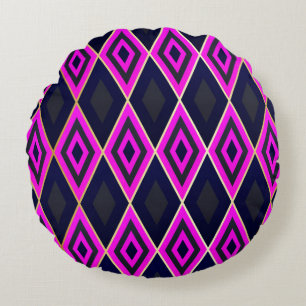 Trellis rhombus shapes geometric seamless pattern round cushion