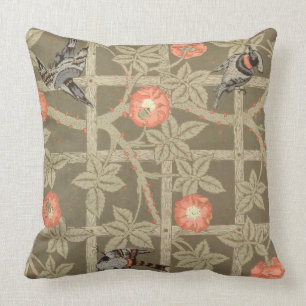 Trellis wallpaper design with a bottle green backg cushion