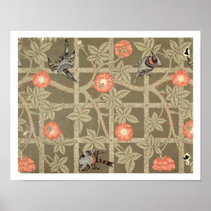 Trellis wallpaper design with a bottle green backg poster