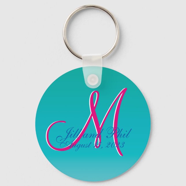 Tremendous Turquoise Budget Wedding Monogram Key Ring (Front)