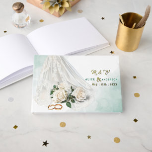 Trenby Bride Veil Green Wedding Guest Book