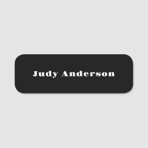 Trend Black Bold Professional Plain Modern Elegant Name Tag