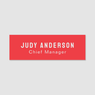 Trend Bright Red Professional Plain Modern Elegant Name Tag