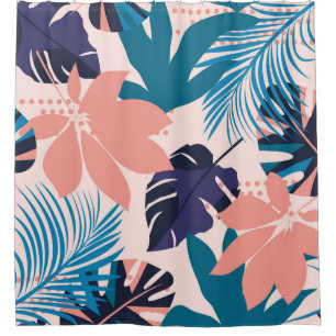 Trend bright seamless pattern with colorful tropic shower curtain
