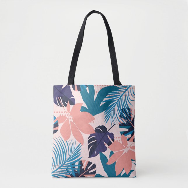 Trend bright seamless pattern with colorful tropic tote bag (Front)