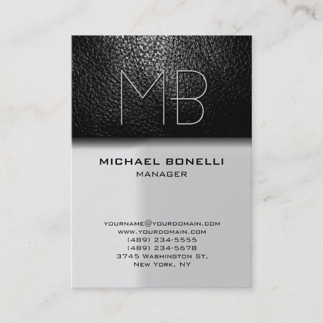 Trend chubby grey leather attractive business card (Front)