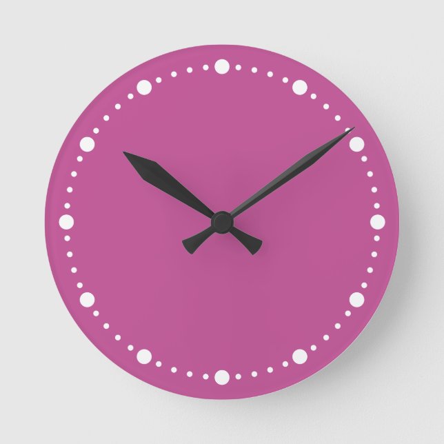 Trend Colour - Berry Pink White Dots Round Clock (Front)