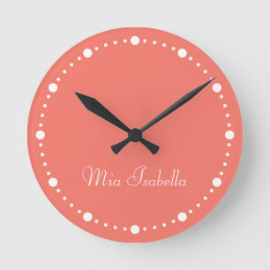 Trend Colour Coral Sunset & White Dots Round Clock
