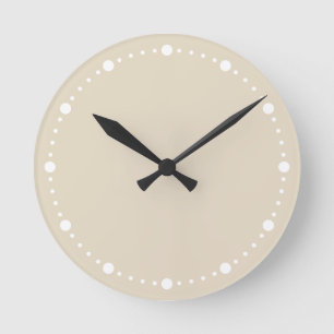 Trend Colour - Natural Beige White Dots Round Cloc Clock