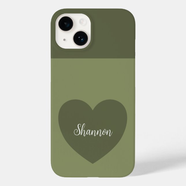 Trend Colour Reed Green Heart & Name Minimalist Case-Mate iPhone Case (Back)