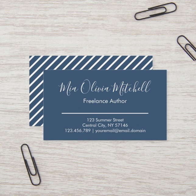 Trend Colour Serious Blue Minimalist Business Card (Front/Back In Situ)