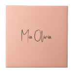 Trend Colour - Soft Peach Name Ceramic Tile<br><div class="desc">Introducing the trendy spring shade: Soft Pastel Peach. Elevate your home decor with our modern and stylish ceramic tile, featuring a customisable name in a charming handwritten font, looking like a signature. Its elegant and minimalist design in solid colour exudes timeless appeal, making it perfect for personal use or as...</div>