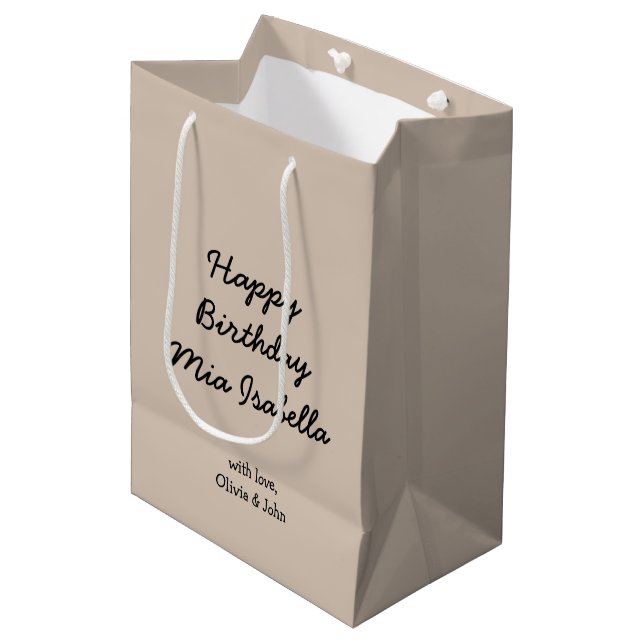 Trend Colour - Soft Taupe Custom Medium Gift Bag (Front Angled)