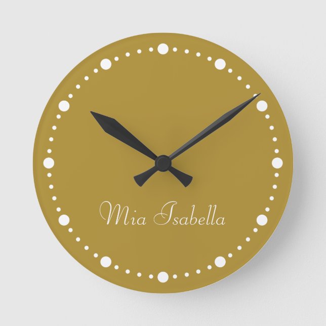 Trend Colour Sunny Olive White Dots Round Clock (Front)