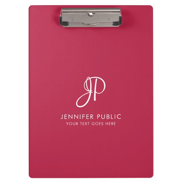 Trend Colour Viva Magenta Elegant Script Monogram Clipboard (Front)