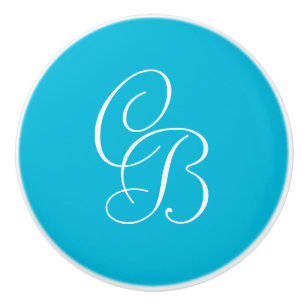 Trend Colour - Vivid Cyan Monogram Ceramic Knob