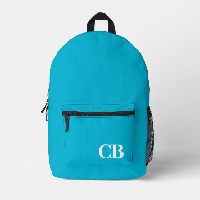 Trend Colour - Vivid Cyan Monogram Printed Backpac Printed Backpack (Front)