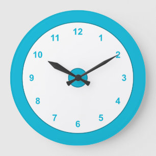 Trend Colour - Vivid Cyan Round Clock With Numbers