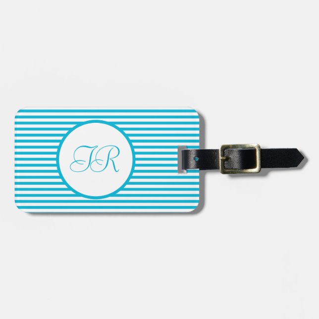 Trend Colour - Vivid Cyan Stripes Luggage Tag (Front Horizontal)