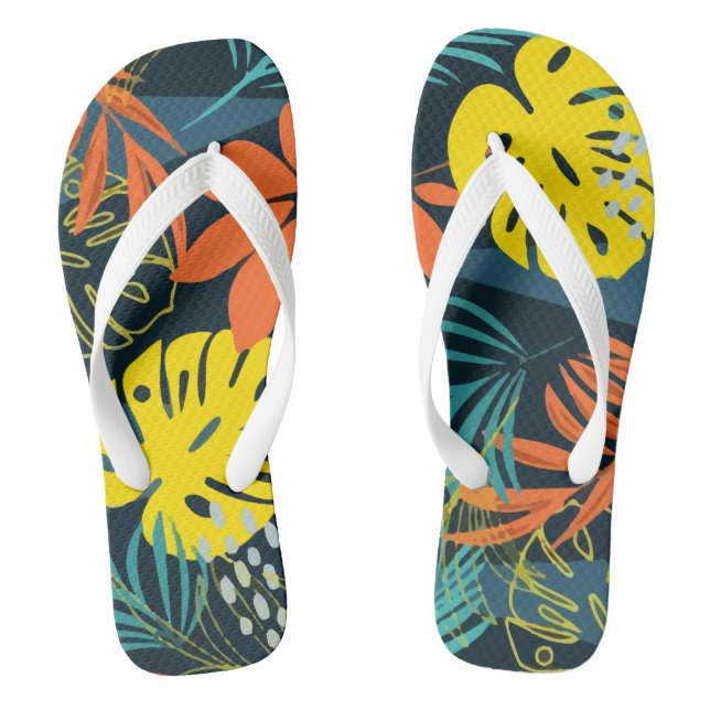 Trend Colourful Tropical Leaves Plants Blue Jandals (Footbed)