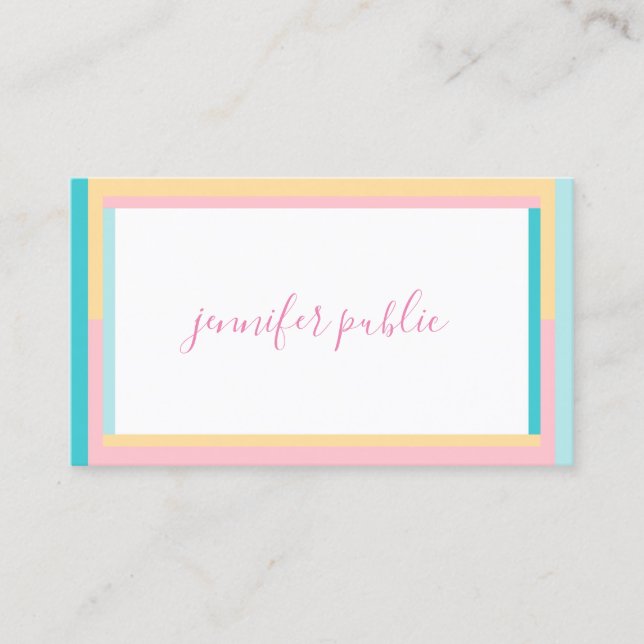 Trend Colours Handwritten Name Text Simple Modern Business Card (Front)