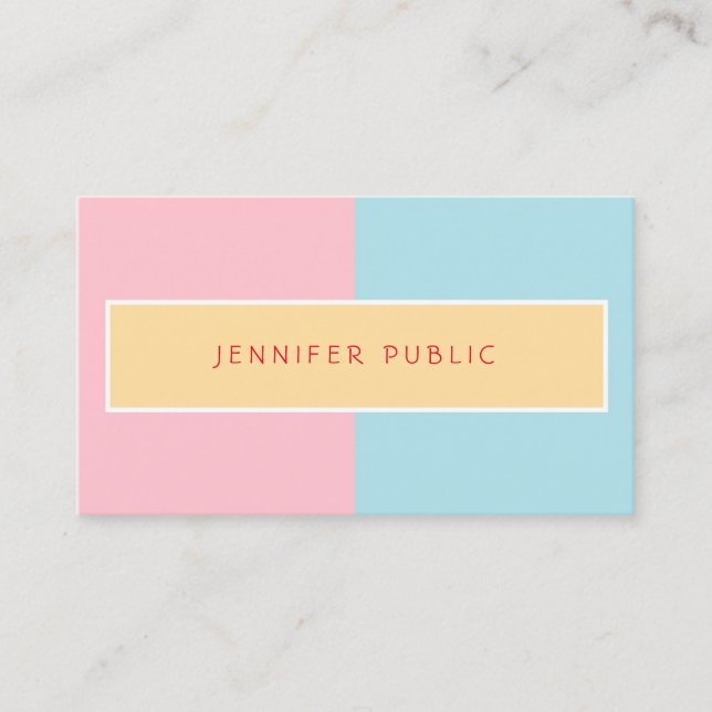 Trend Colours Pink Yellow Blue Elegant Modern Chic Business Card (Front)
