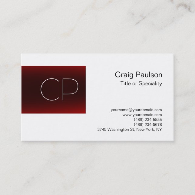 Trend Dark Red White Monogram Business Card (Front)